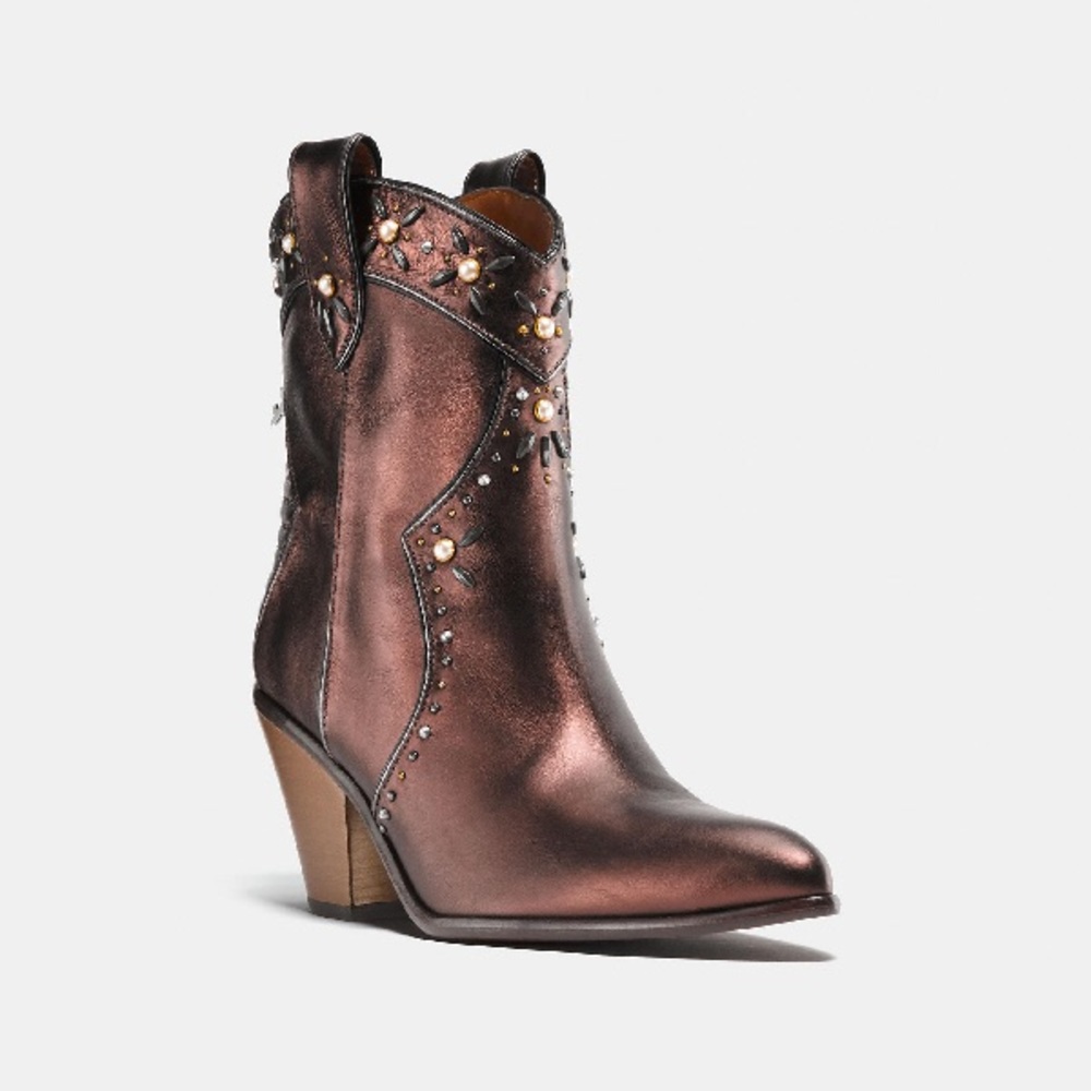 Coach Women’s Size 6.5 Western Bronze Bootie Prairie Rivets Cowgirl Rodeo Charm